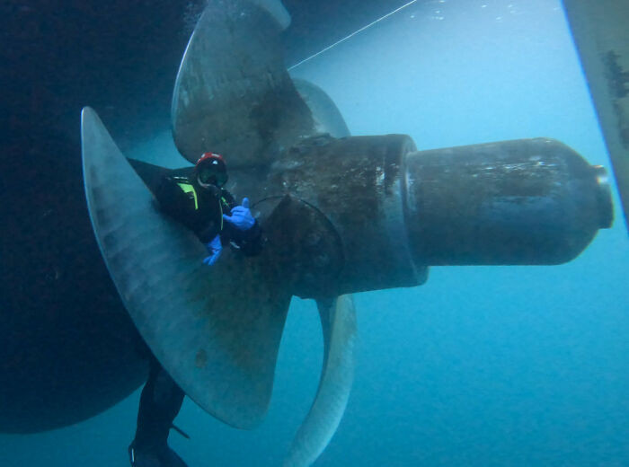 "Taking A Short Break While Doing Hull Inspections"
