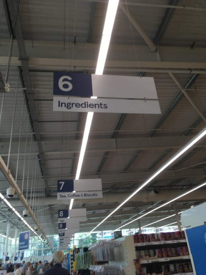 7. “This incredibly unspecific supermarket aisle sign.”