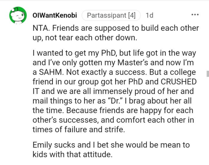 Friends are happy for each other's successes