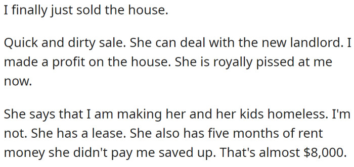 So the OP sold the house: