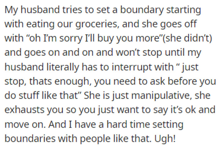 OP's husband tried setting a boundary with his mother, and she tried to manipulate her way out of it