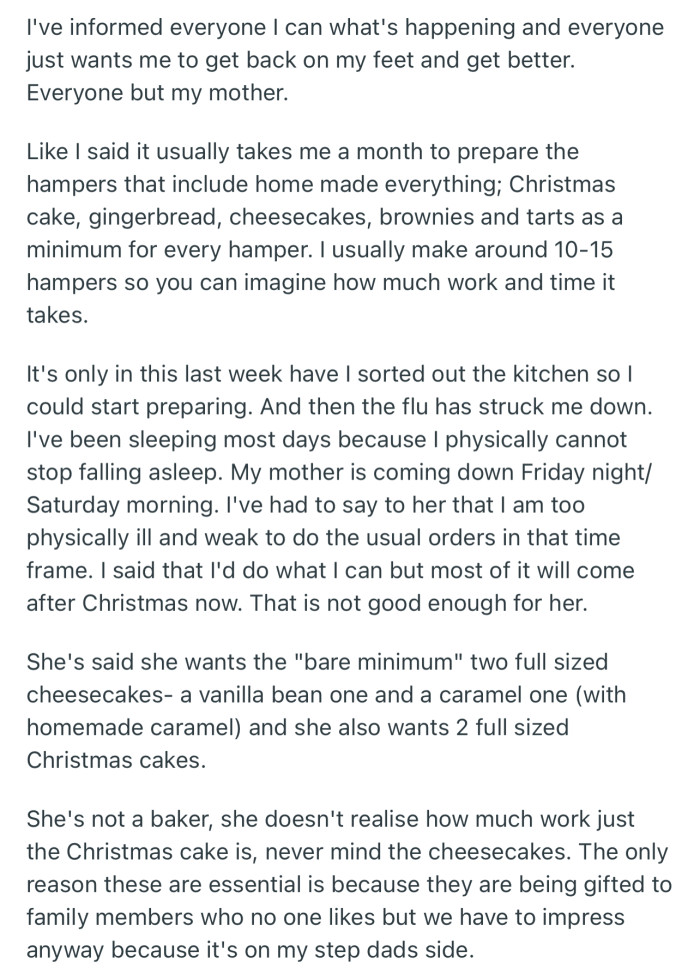 Everyone has decided not to put pressure on OP to allow them to fully recover. But their mother doesn’t seem to care