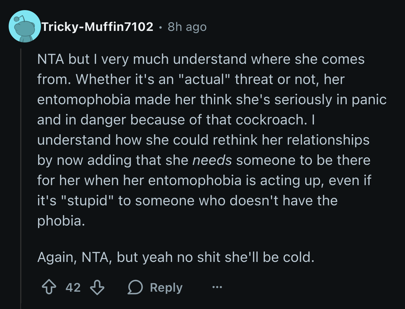 It wasn't about the cockroach anymore—it's about how OP dealt with the situation. Agree?