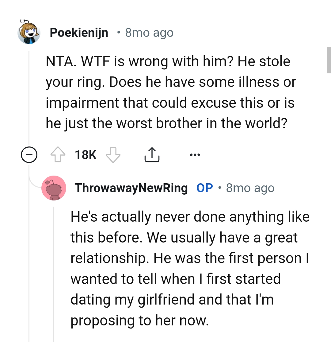 OP's brother had never done something like this before