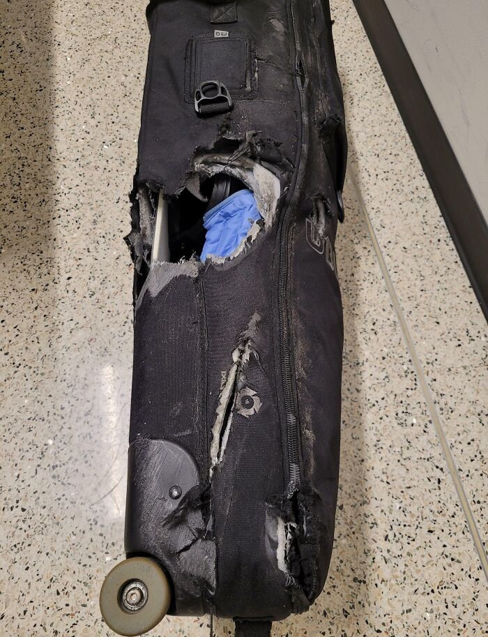 38. PSA: Alaska Isn't Responsible For Ski/Snowboard Equipment, Even When They Do This To Your Bag. The Frustrating Thing Was The Flight Never Left The Airport