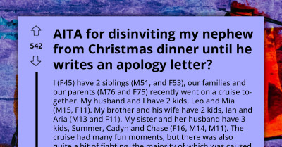 Unruly Teen With Penchant For Chaos Gets Booted From Christmas Dinner Until He Writes An Apology Letter To The Family