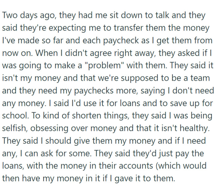 Her primary goal was to save for further education and pay off her undergraduate student loans.