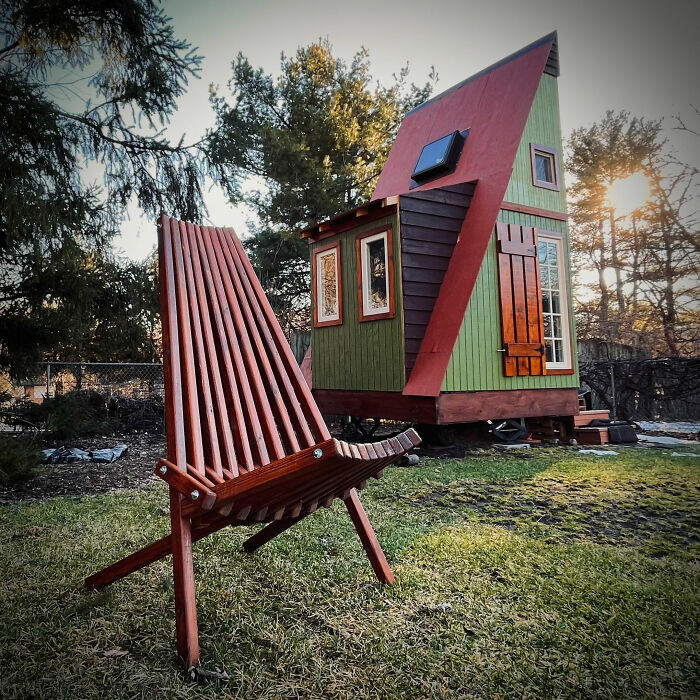 "I Made A Kentucky Stick Chair To Complement The Angular Look Of My Tiny Cabin"