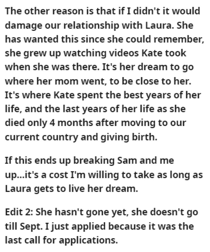 It's clear that OP really cares about Laura