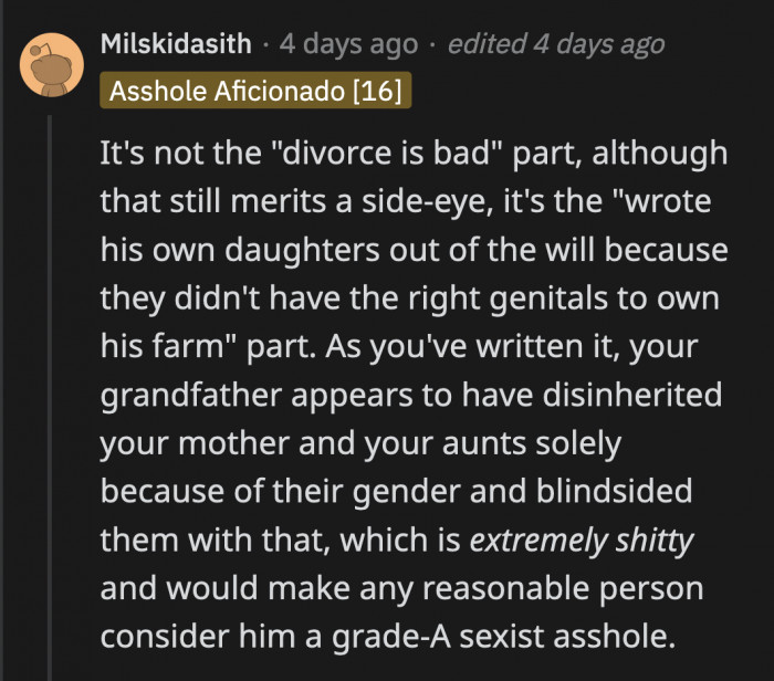 Redditors tried to make OP see what exactly made his grandfather sexist.