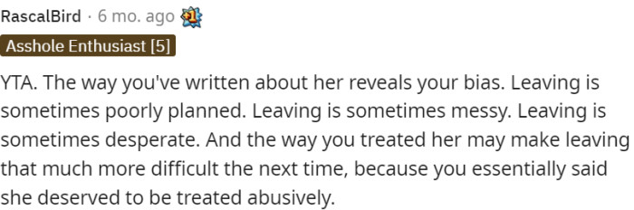 OP implied that her roommate deserved the abuse she faced