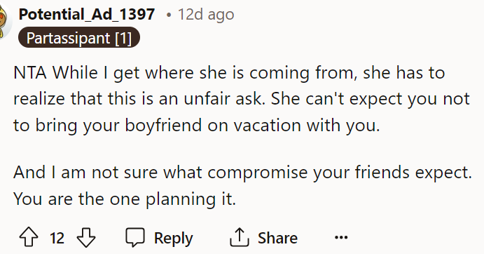 She cannot expect OP to uninvite her own boyfriend, and it's strange that she'd even ask, honestly.