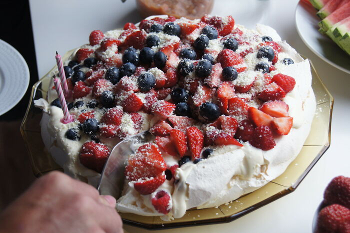 12. “Was baking a pavlova for a cooking competition in a family holiday.”