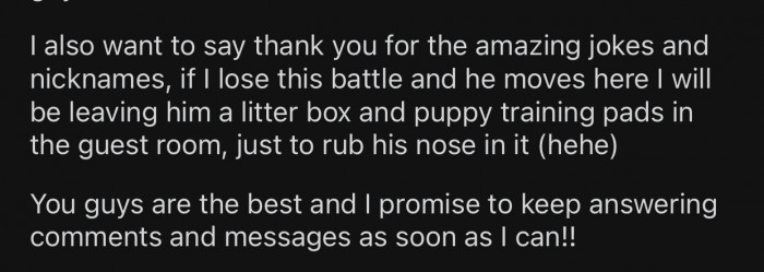 OP ended the Edit by thanking everyone for their comments.