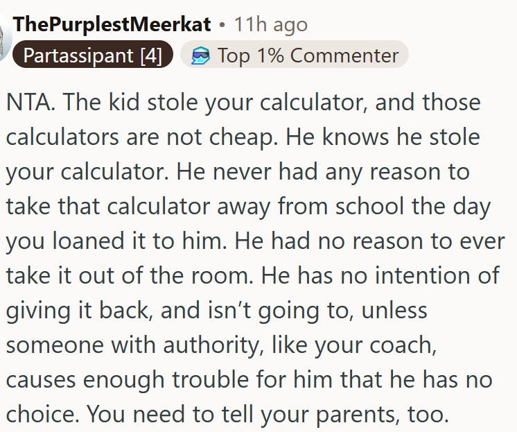 OP needs to tell their parents.