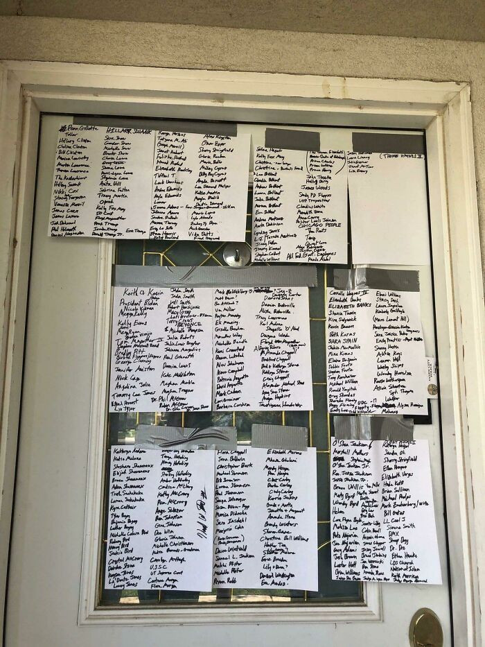 23. These are lists of all people who aren't welcome in this home.