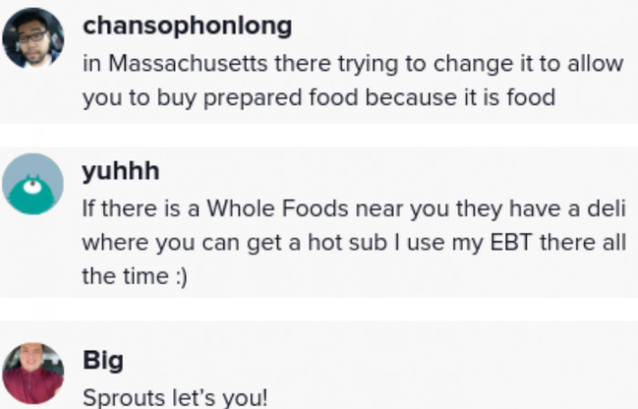 Viewers expressed their opinions on the narrative and identified companies that accept EBT for potential future purchases.
