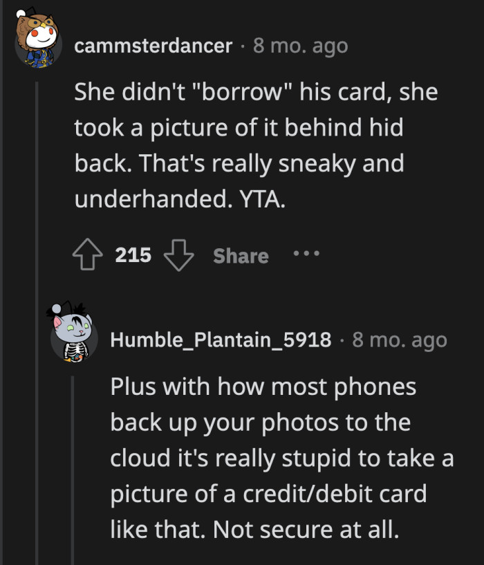 Taking a photo of the card was also quite foolish