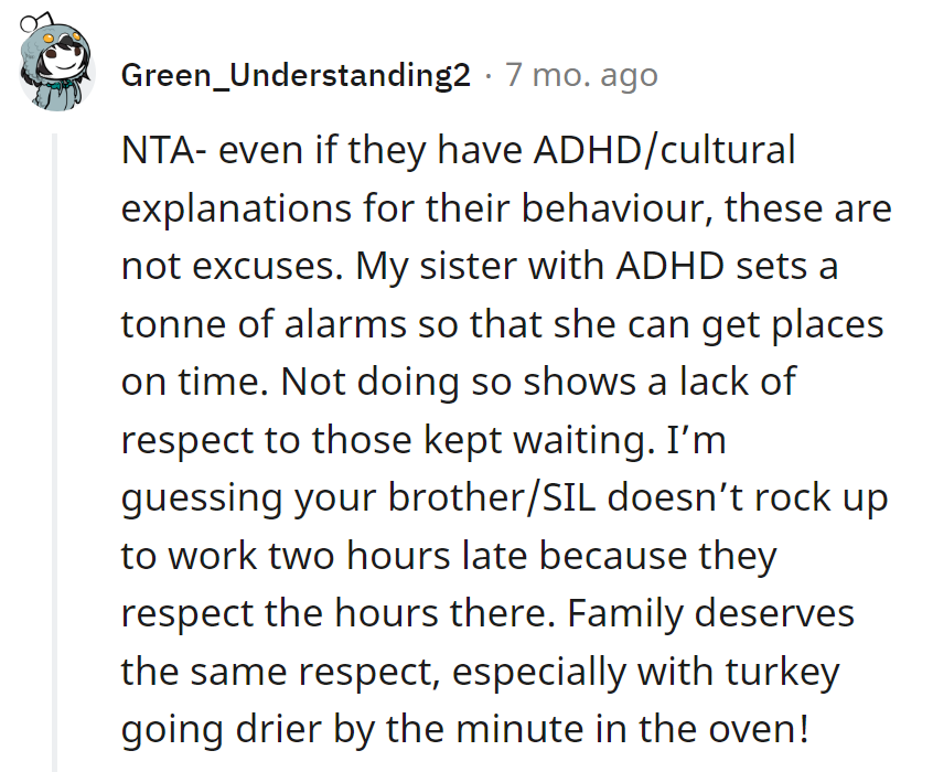 Even turkeys set alarms for their appointed roast time. It's all about respecting the clock, ADHD or not!