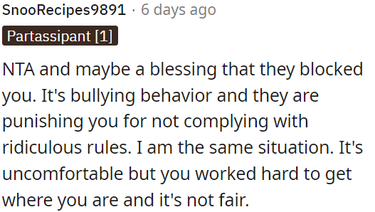 Being blocked might be a relief.