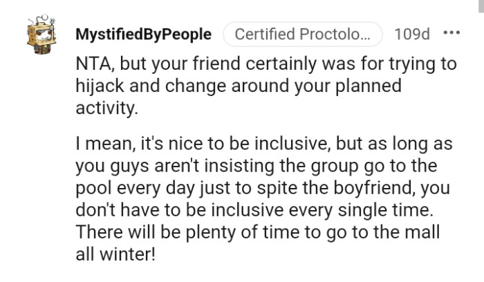 You don't have to be inclusive every single time