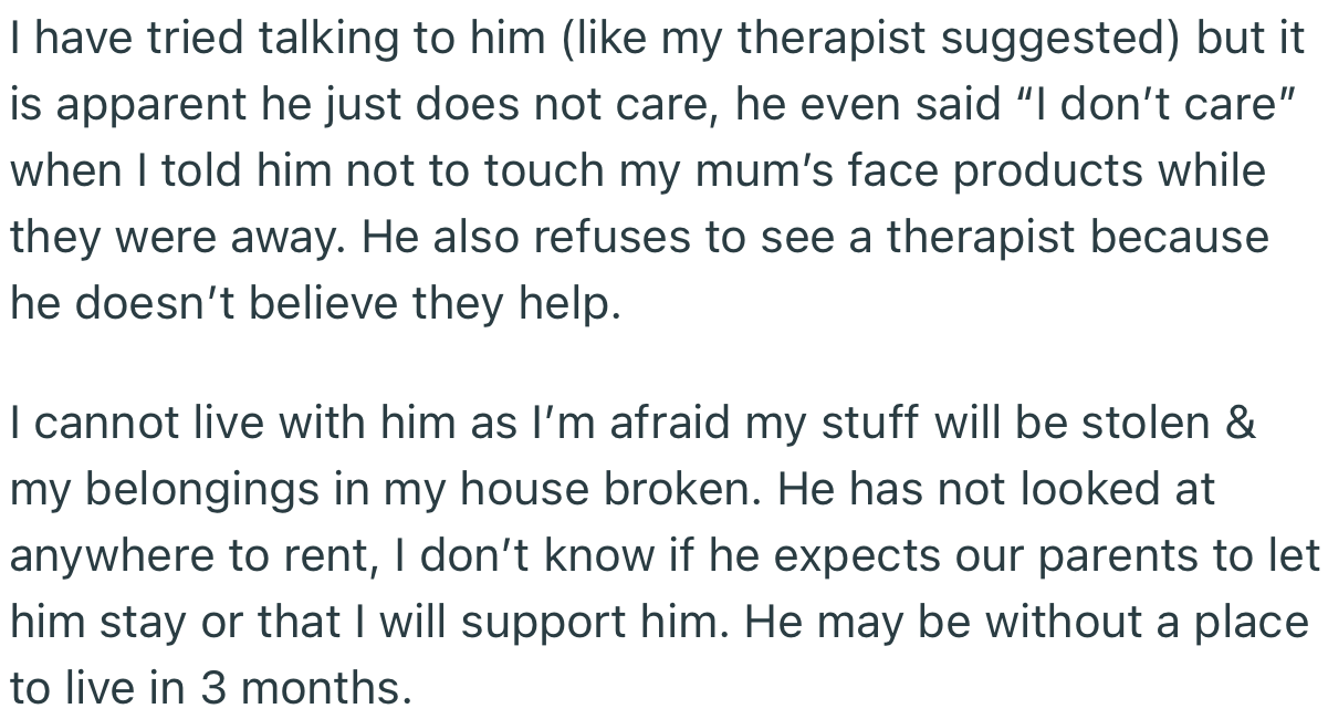 OP’s Brother Will Be Kicked Out in a Few Months' Time, and She’s Not Willing to Take Him In with Such a Lifestyle