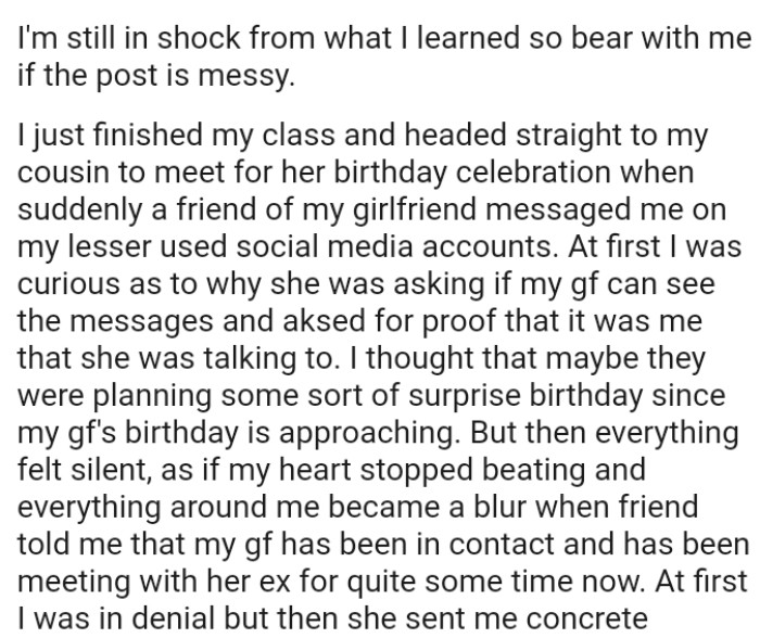 OP was curious as to why she was asking if his gf can see the messages