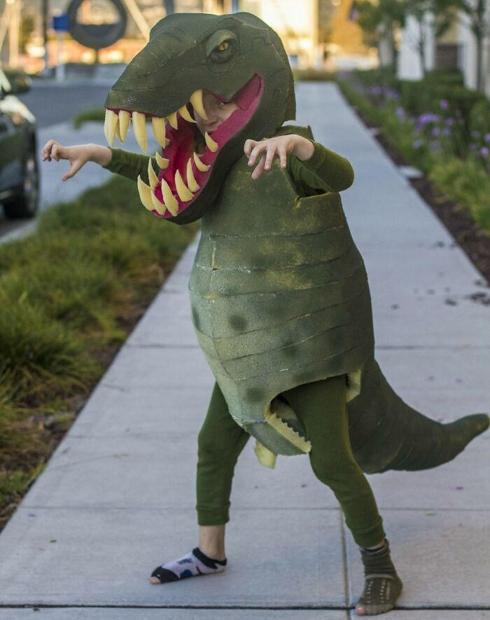 36. Here Is A Tyrannosaurus Costume I Made For My Son, From Mattress Foam And Spray Paint
