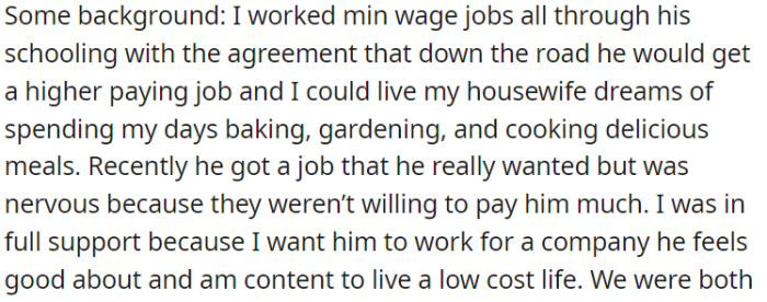 OP worked low-paying jobs to support her husband through school, hoping he'd secure a better job