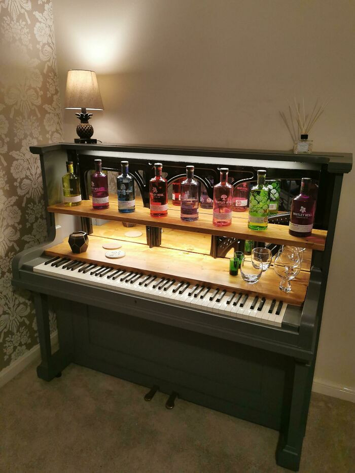 "Finished Making My Beat Up Old Crane & Son Piano Into A Gin Bar!"