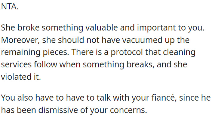 OP should discuss this with her fiancé, as he's been dismissive of her concerns.