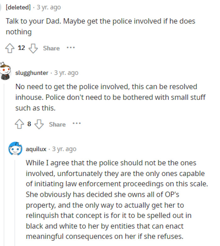Maybe her dad can help in this situation, as it seems like he's more on her side than her mom is, so hopefully he can assist her.
