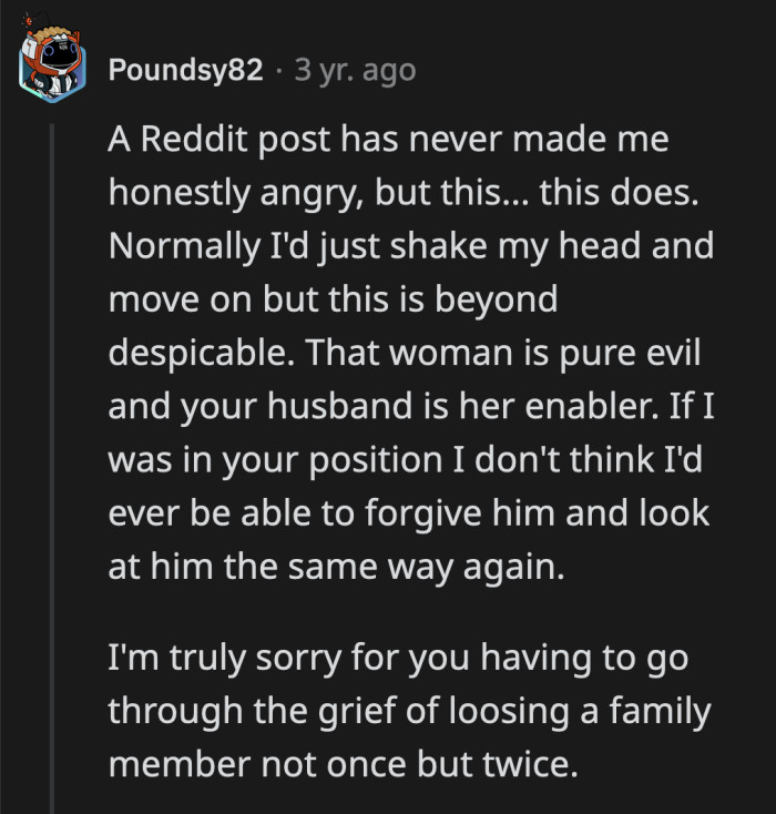 Anyone who thinks the mother-in-law's actions were forgivable can join her in whatever hole she is hiding from OP