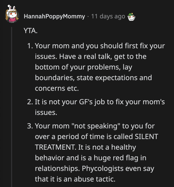 A Redditor simplified it for OP's benefit why his mom's silent treatment and absences could hurt his kids.