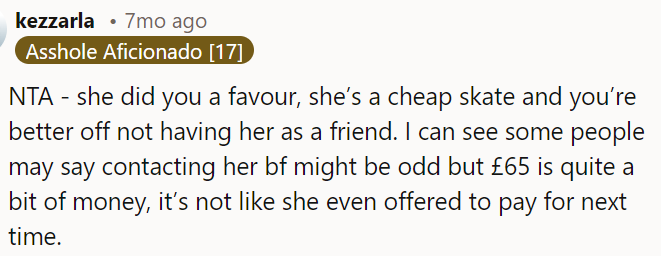 She's stingy, and OP is better off without her as a friend.