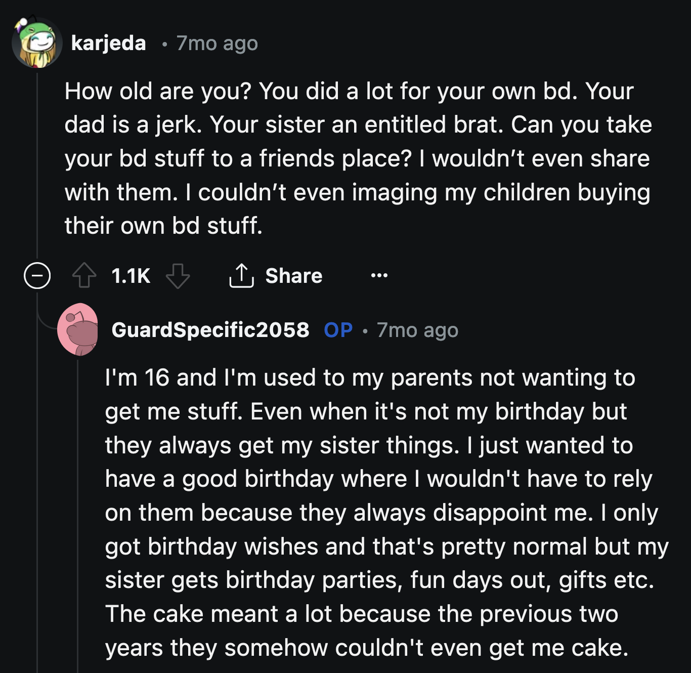 Before the party was officially canceled, OP shared their story in another subreddit. The responses show the exhaustion the teenager endured thanks to their family.