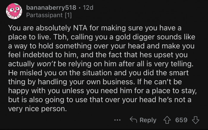 The boyfriend wanted to hold something over OP's head.