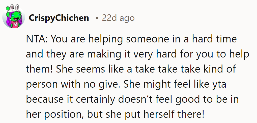 Helping her is like playing tug-of-war alone. She's got to grab the rope too!