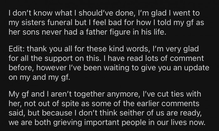 OP and his ex-GF are no longer together.