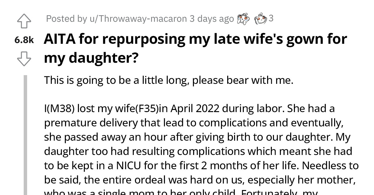 Man Cuts Up Late Wife's Dress For His Daughter To Wear, Leaving His Mother-In-Law In Tears