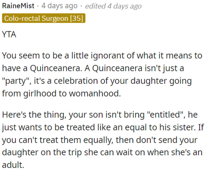 If OP can't treat them equally, he should consider postponing his daughter's trip until she's an adult.