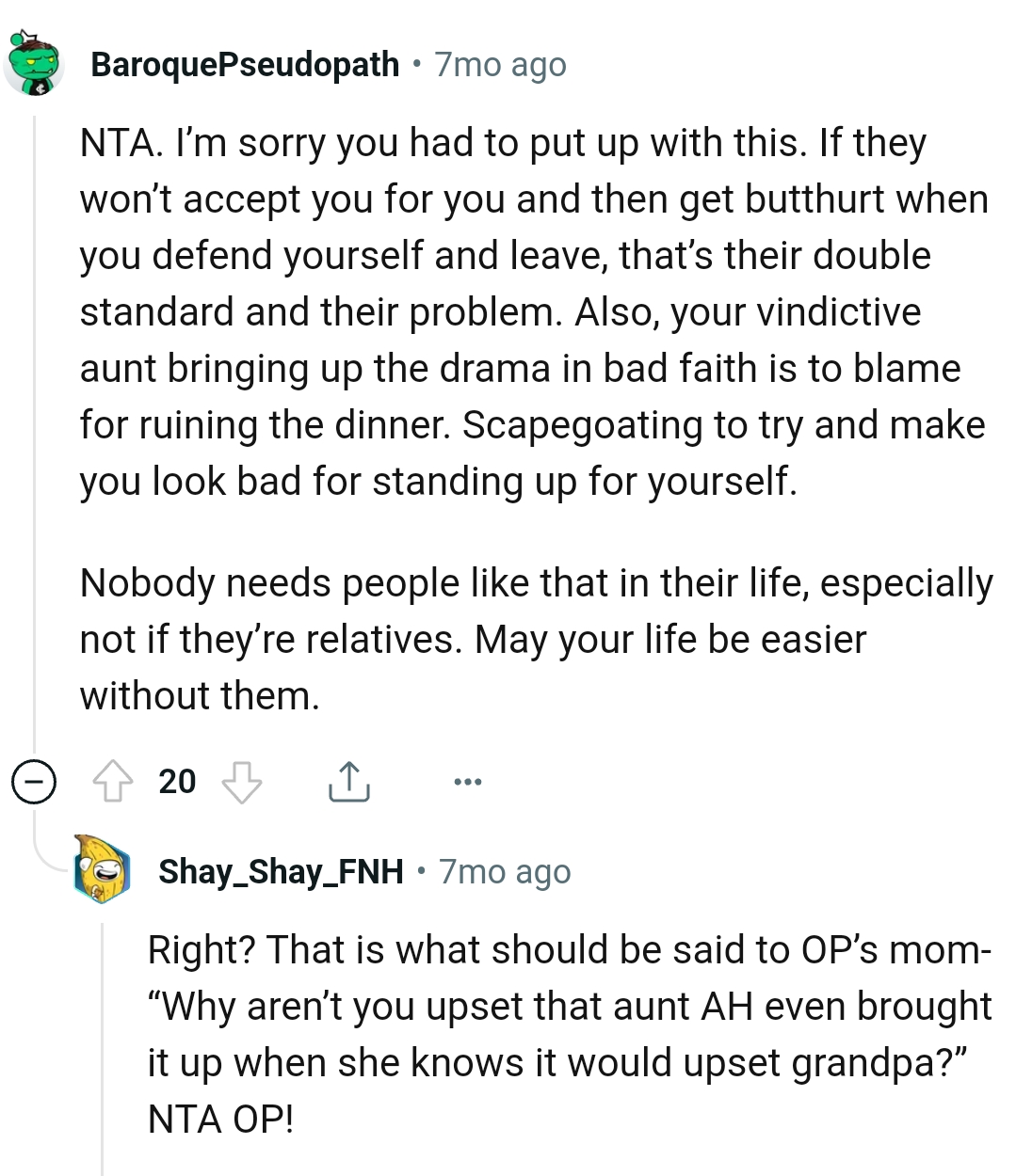 OP's vindictive aunt brought it up
