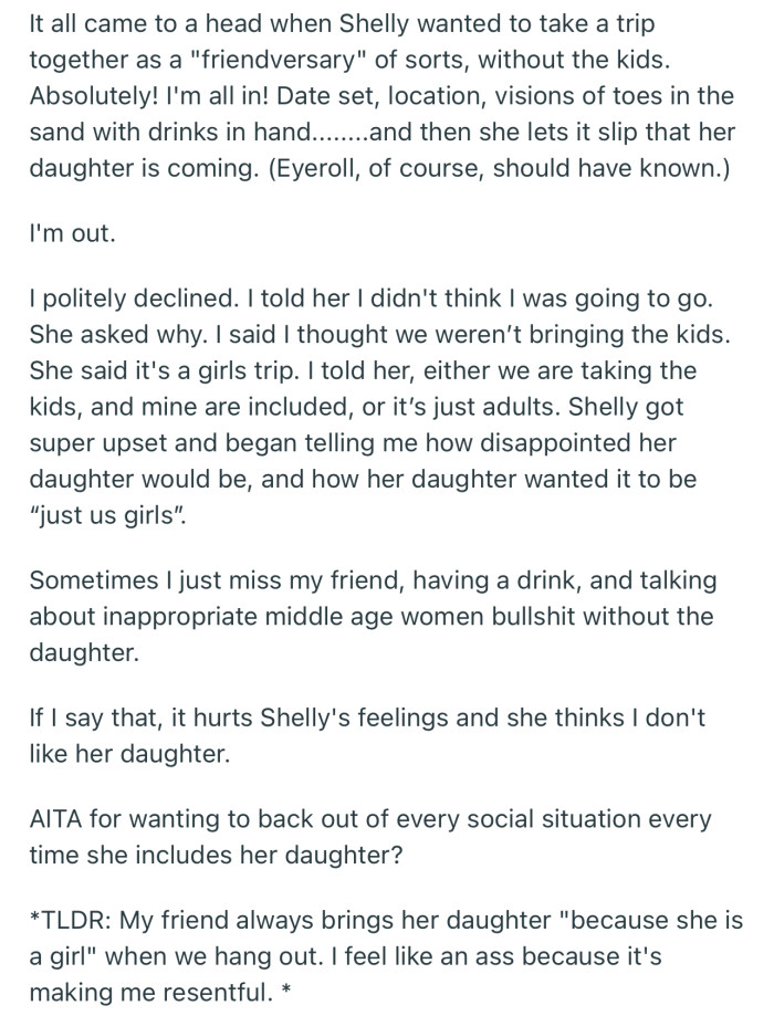 OP and Shelly Recently Planned a “Friendversary” Trip, Only for Shelly to Invite Her Daughter. Well, OP Didn’t Hesitate to Opt Out.