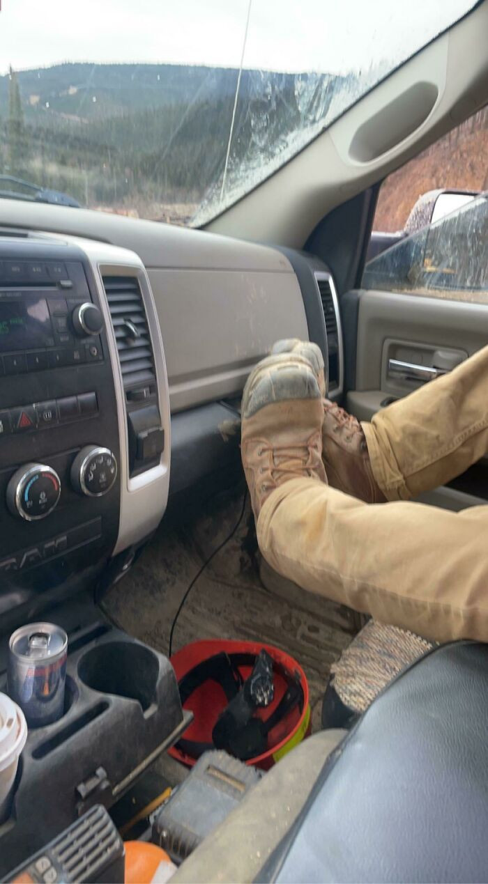 "My Coworker Always Sits Like This In My Work Truck"