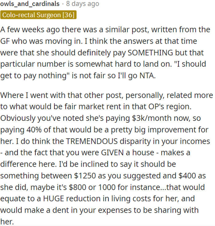 She ought to contribute something, not nothing.