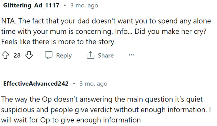 OP remains silent and refuses to say what made her mom cry.