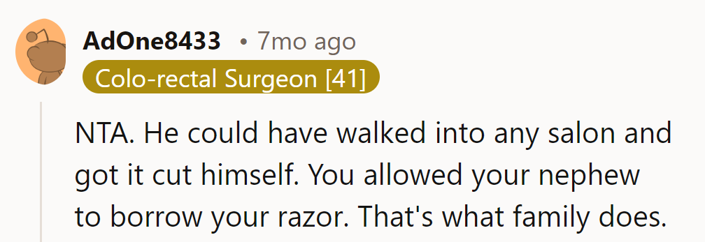 Sharing razors: the true mark of family bonding. NTA, keep the buzz alive!