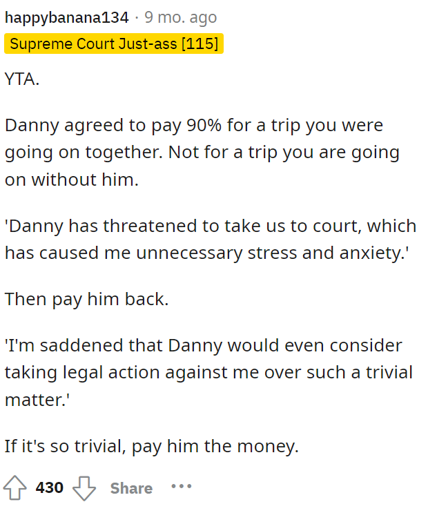 Ultimately, everyone feels that OP shouldn't go on the trip because her ex obviously paid for most of it.