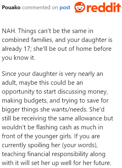 The daughter is almost an adult. There's no need to change things when she'll probably be living independently soon.