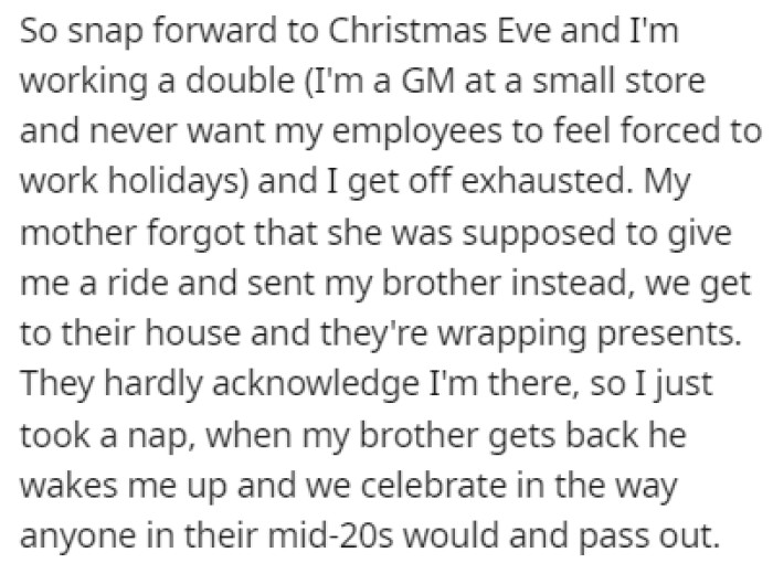 OP got to his parents' and immediately took a nap